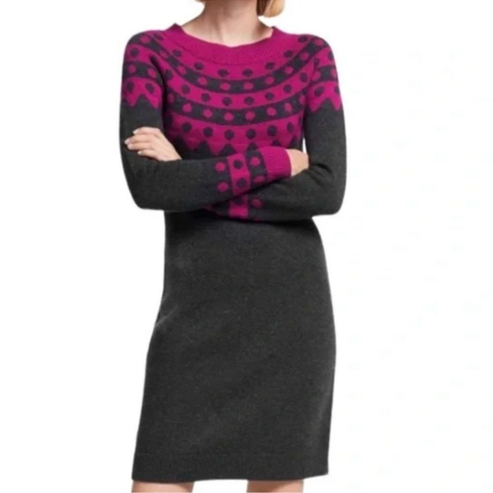 Boden Charcoal and Fuchsia Patterned Knit Midi Dress